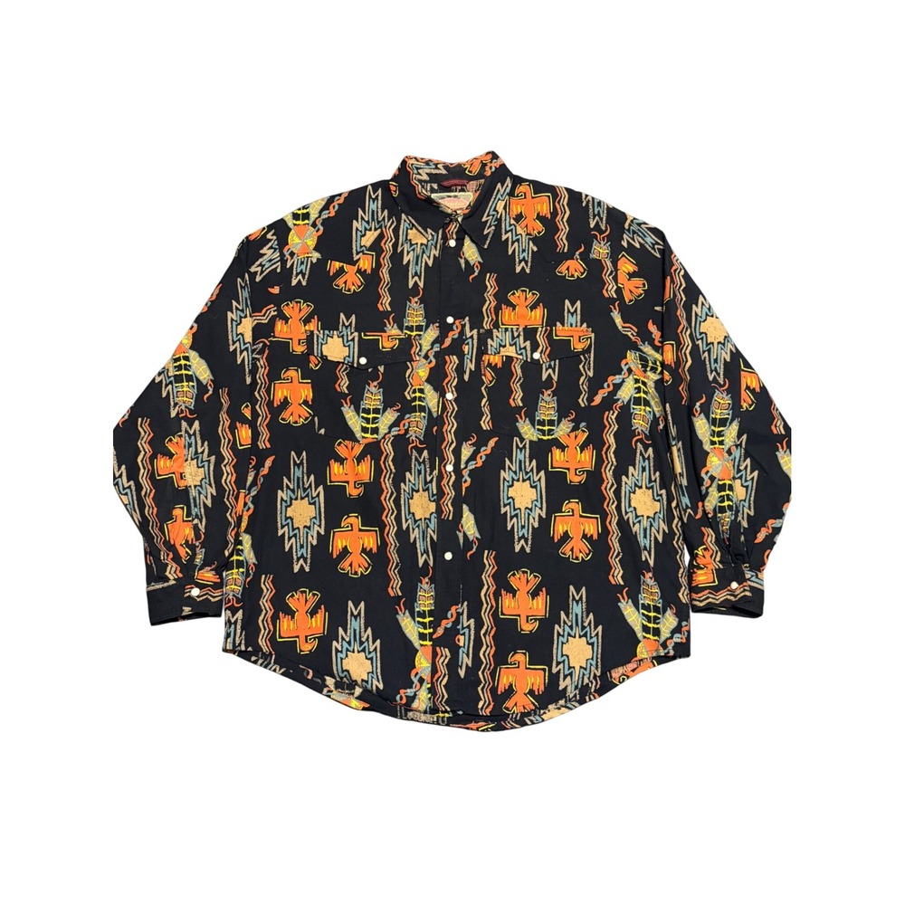 Radio Clothing Company Mens Western Snap Shirt Thunderbird Print Black Size 2